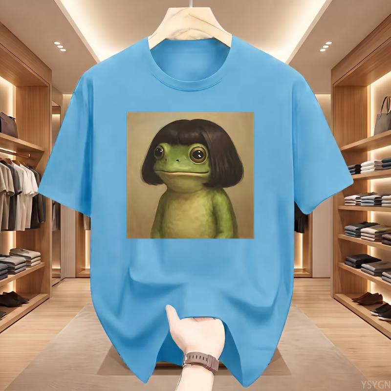 Funny Frog Pattern Pure Cotton Printed Unisexs And Unisexs Summer New Casual Loose Fashion Trend Street Style Round Neck Tshirt