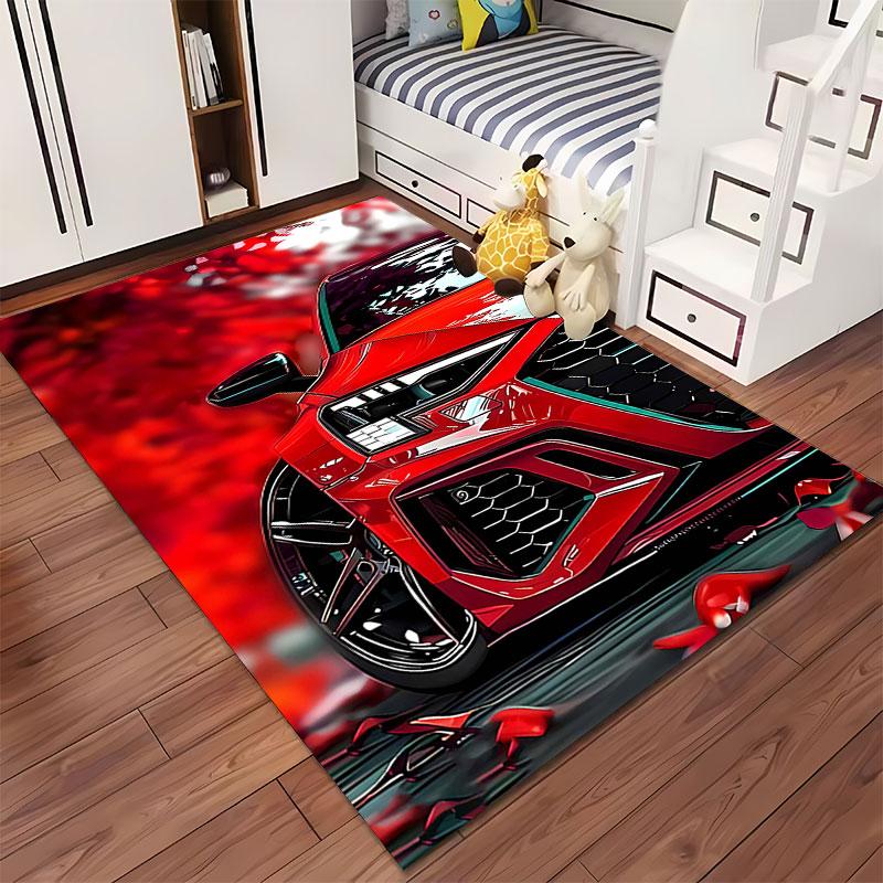 Sports Car with Red Leaves Background suitable as a non-slip mat for the living room or bedroom sofa