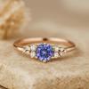 Round Cut Purple Tanzanite CZ Ring, Rose Gold Plated Silver, Vintage Engagement Ring