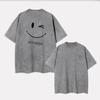 Улыбающееся лицо хахаха простая выстиранная футболка короткий рукав гендерно-нейтральная мужская и женская свободная одежда с принтом