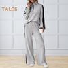 2 шт./комплект женский топ и брюки комплект с застежкой-молнией и воротником-стойкой, длинные рукава, однотонная толстовка с эластичной резинкой на талии, широкие спортивные штаны, спортивный наряд на осень
