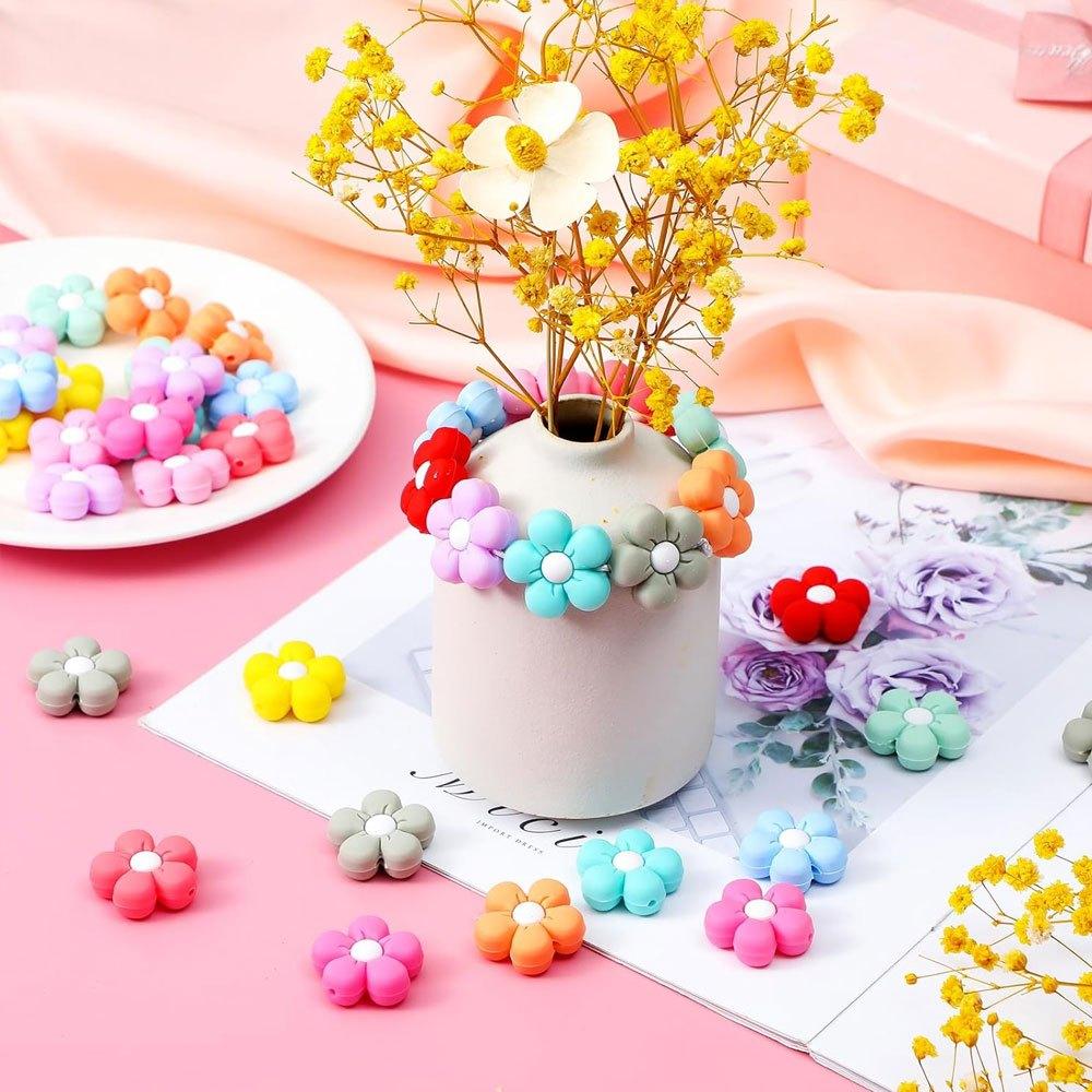 10/20pcs Colorful Flower Silicone Beads Cute Flower Beads Flat Spaced Beads Jewelry Making DIY Bracelet Necklace Earrings Keychain Crafts
