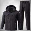 Мужской зимний костюм с несколькими карманами, утепленный, большого размера, мягкая куртка + водонепроницаемые теплые брюки, комплект из 2 предметов