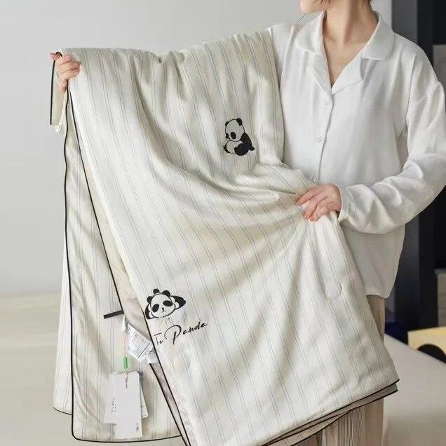 Boutique Panda Ice Silk Summer Cool Quilt 4pc Cool Feeling Fabric Blanket Queen Quilt Washable Silk Comforter Quilting 1PC