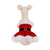 Christmas Plush Trim Dog Dress With Bow Headwear Teddy Bichon Holiday Party Pet Costume