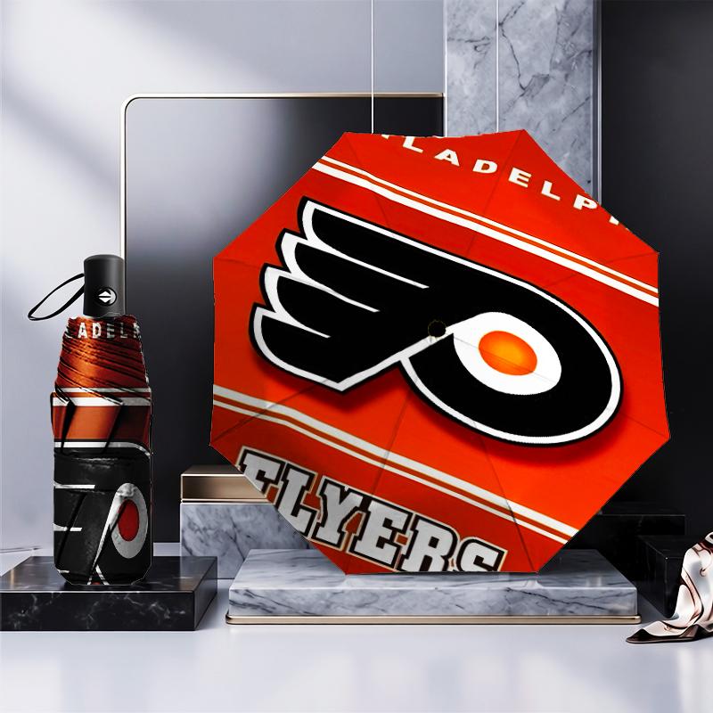 Зонт-трость с логотипом Flyers Hockey, складной зонт, автоматический зонт, 8 спиц, для путешествий, кемпинга, подарок на Хэллоуин, Рождество