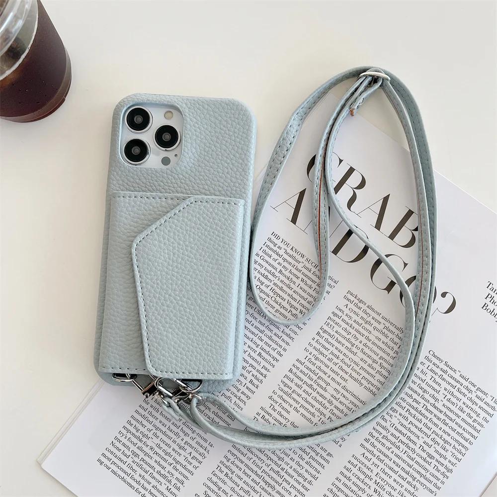 Leather Crossbody Lanyard Wallet Phone Case for IPhone 15 14 13 12 11 Pro Max Mini X XR XS Max 8 7 Plus SE 2 3 Card Holder Cover