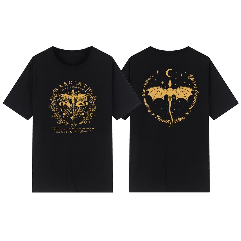 Двусторонняя футболка «Четвертое крыло» Basgiath, футболка военного колледжа, женская одежда, винтажные футболки с короткими рукавами и рисунком, футболка Bookish