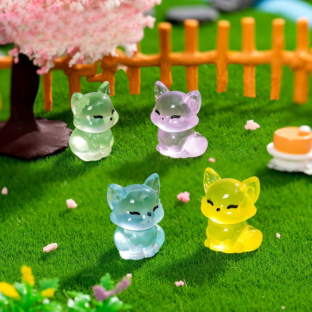 10Pcs Cartoon Mini Luminous Fox Animal Miniatures Resin Ornaments DIY Fairy Garden Decoration Moss Terrarium Micro Landscape