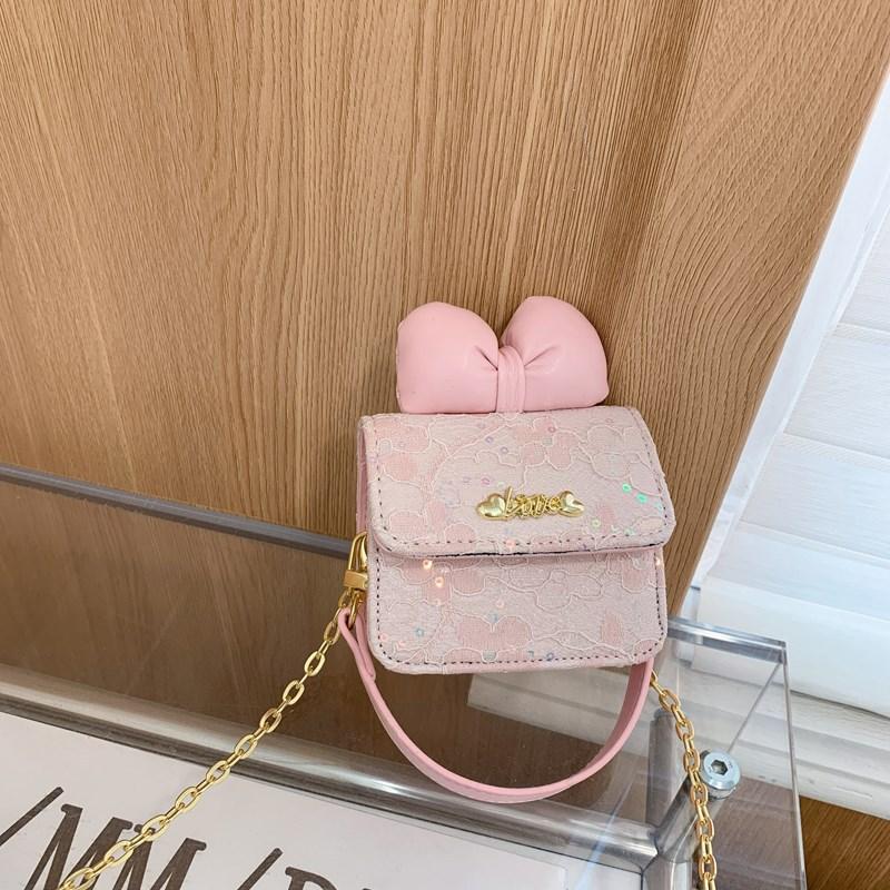 Foreign Style Princess Shoulder Bag Cute Bow Fashion Sequins Girls Oblique Span Bag Mini Chain Children'S Bag