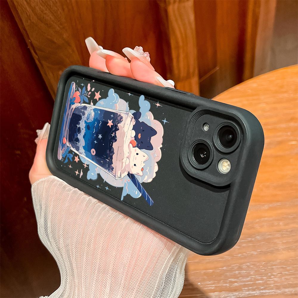 Для iPhone 16 15 Pro Max Redmi Note 13 12 11 Pro Samsung S24 Plus S24 Ultra A52 A72 A54 Мультяшный черный белый кот полная камера защитный мягкий чехол