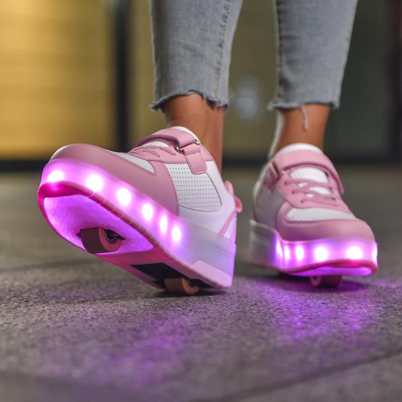 Детские светящиеся кроссовки, которые можно разобрать, двухколесный светильник с подзарядкой, легкая спортивная обувь на колесиках