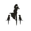 Black Wedding Cake Topper - Bride Hold Groom with Flowers Besides 2 Pet Dogs Silhouette Cake Decoration