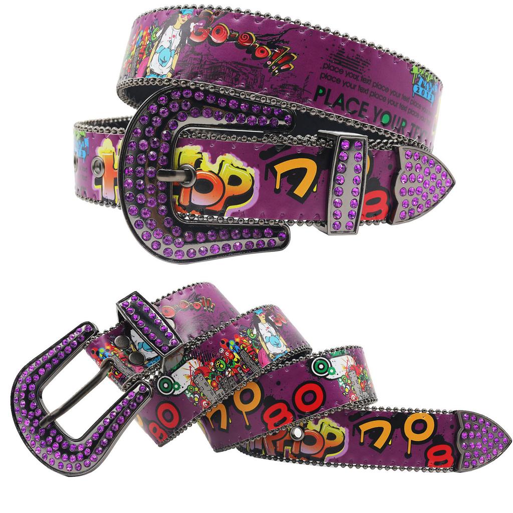 Новый богемный принт граффити повседневный универсальный персонализированный ремень ремень со стразами украшение европейский и американский универсальный