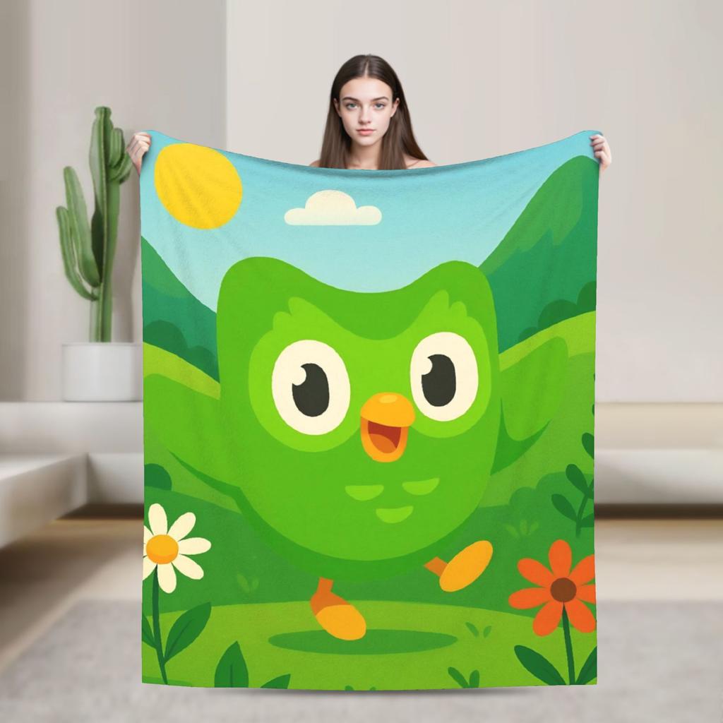 Duolingos Owl Duo Flannel Blanket  Soft Warm Bedding Throws for Couch Bed Camping Comfortable Bedspread Sofa Bed Cover