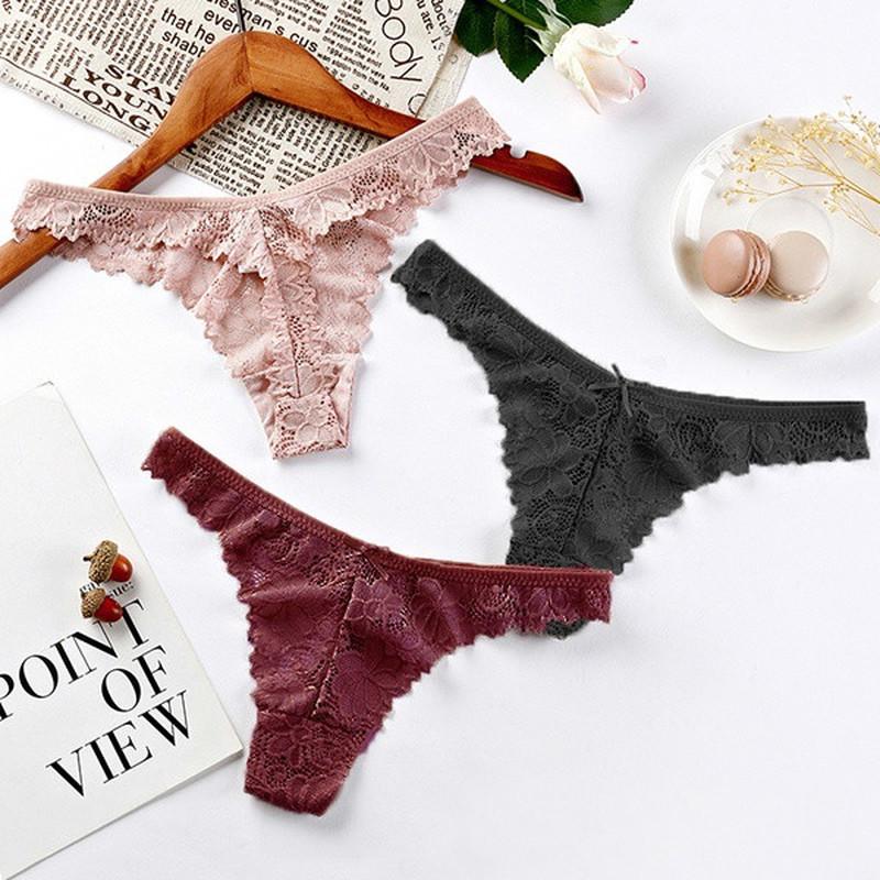Lace Panties Women Seamless Briefs Soft Lingerie Low-rise Hollow Underwear Tempting Thongs Female Underpants EMA