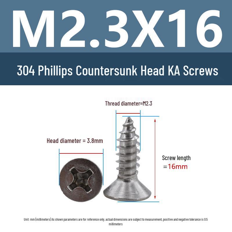 Yigu 304 Stainless Steel Phillips Flat Head Self-Tapping Screws M1-M2.5