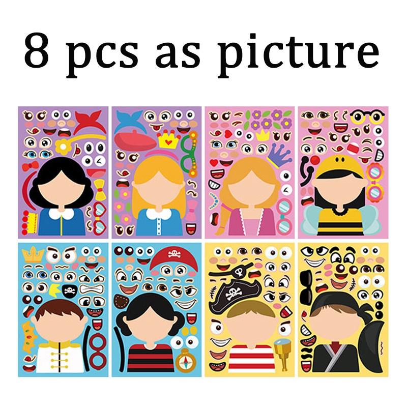 8 листов игры-головоломки, детские наклейки, забавные наклейки «сделай сам», «Сделай лицо», динозавр, животные, монстры, мультяшная наклейка, развивающие игрушки