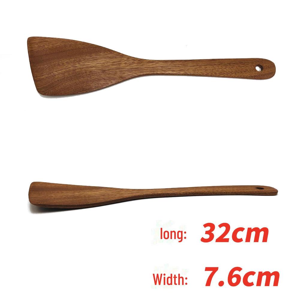 Ebony Wooden Spoon Set - Personalized Long Handle Soup Spoon & Non-Stick Pan Spatula