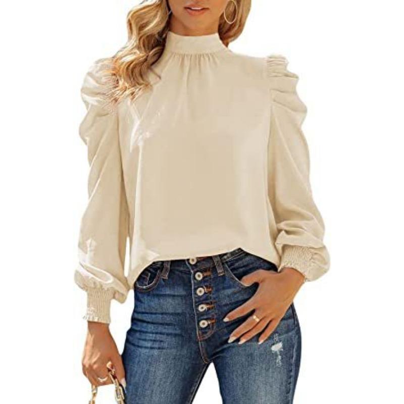 Осенне-зимняя повседневная свободная рубашка с длинным рукавом и высоким воротом