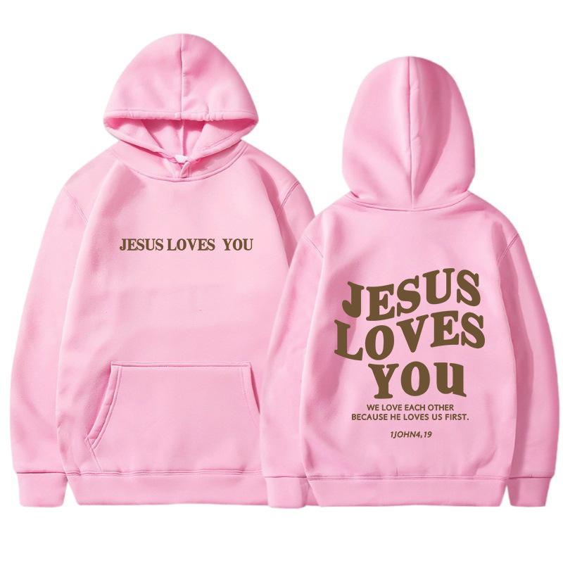 Jesus Loves You Oversized Graphic Hoodie Women Hip Hop Vintage Hooded Sweatshirts Pullover Tops For Women Trendy Aesthetic Top