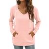 Women's Fashion Casual V Neck Long Sleeve Solid Color Pocket Drawstring Hooded Top