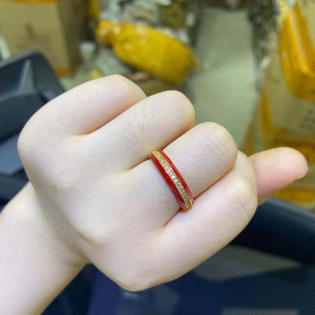 18K Gold Plated Brass Gold Color Cute Ring For Women Multi Color Rainbow Zircon Dripping Oil Female Wedding Accessories