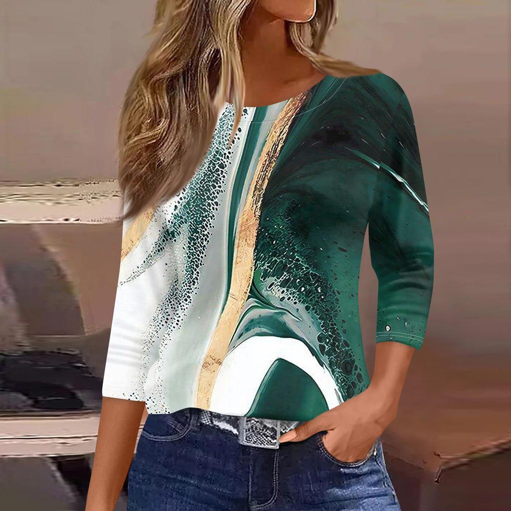 Женская рубашка свободного покроя с рукавом семь четвертей и ретро-цветочным принтом