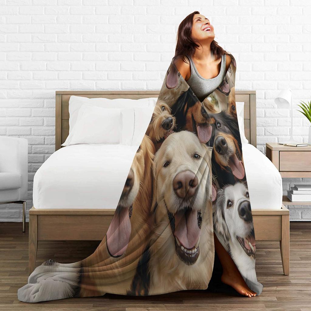 Funny Dog Selfie Flannel Blanket Winter Super Soft Throw Blanket for Girls Boys Outdoor Comfortable Bedspread Sofa Bed Cover
