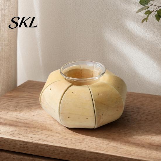 Stable Wood Candle Stand Wooden Glass Holder, Rustic Driftwood Ornament, Farmhouse Rural Home Decor Holder Tabletop for Living Room Bedroom