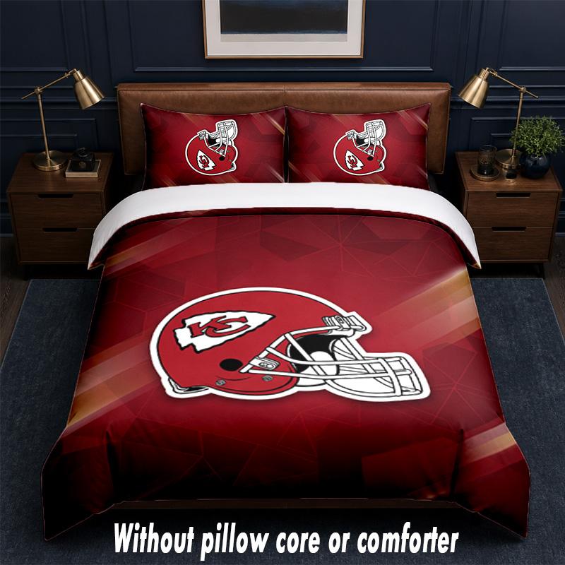 Kansas City Chiefs Design Bed Bedding Set 1 Duvet Cover + 2 Pillowcases Soft Breathable Household Bed Linens