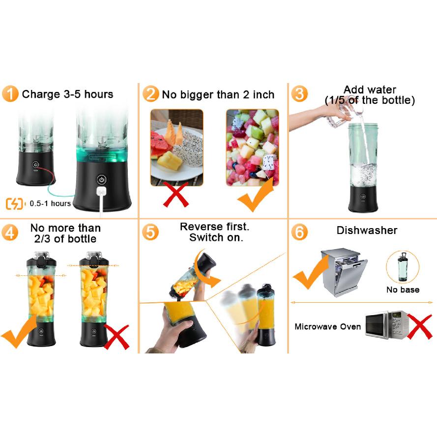 600ml Portable Blender 240W USB Rechargeable Electric Juicer with 6D Blades, BPA-Free, 4000mAh Lithium Battery, Quick Charge, Small Container for