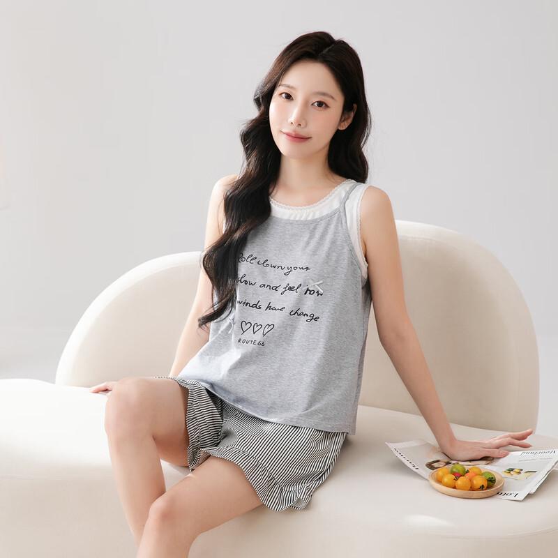 Fenteng Women's 100% Cotton Lace Trim Sleeveless Pajama Set