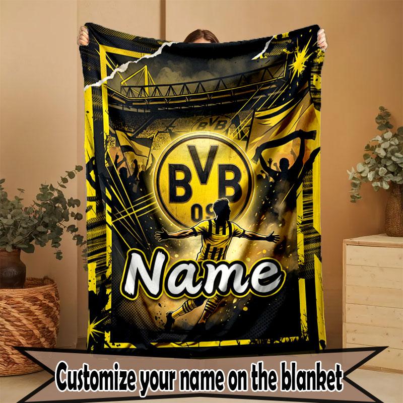 Custom Name Personalized Borussia Dortmund Bvb Print Blanket, Home Decor, Bedroom, Sofa, Camping, Couch, Gifts for Birthday Christmas