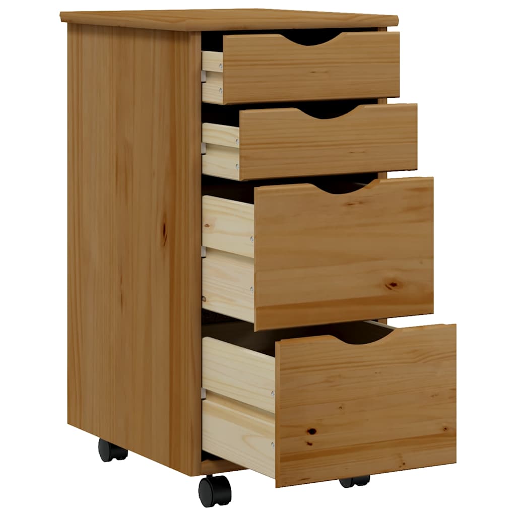 MOSS Mobile Drawer Cabinet in Honey Brown Solid Pine Wood
