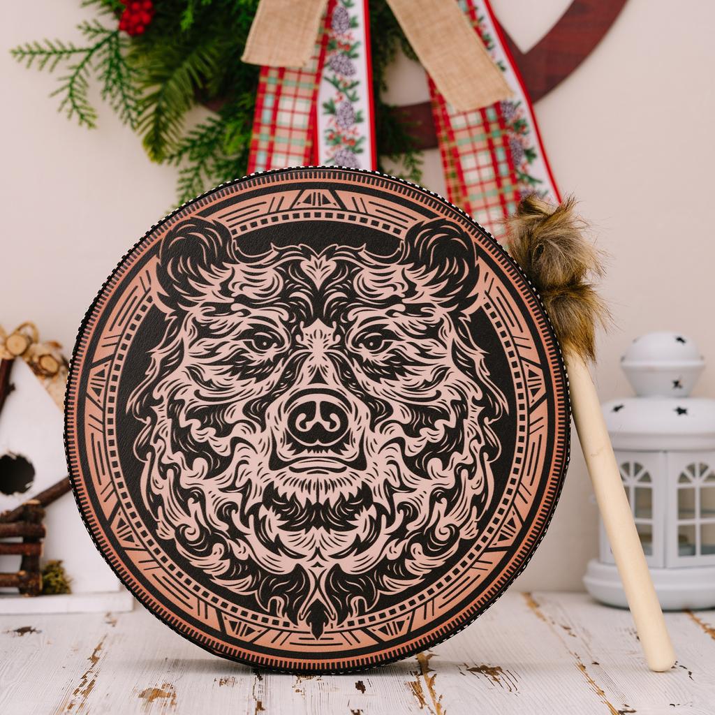 Decorative Hand Drum with Drumstick, Patterned Percussion Drum for Holiday Scene Decor