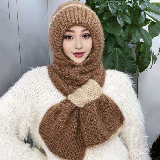 Зимняя вязаная шапка-шарф, теплая ветрозащитная защита ушей, для холодной погоды, для велоспорта, женская вязаная шапка-бини, утеплитель для шеи, шарф