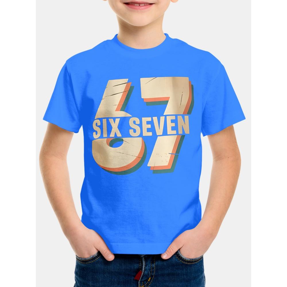 Мальчиковая футболка с графическим 3D-принтом числа 67, удобный топ с коротким рукавом и круглым вырезом, летняя повседневная спортивная детская футболка