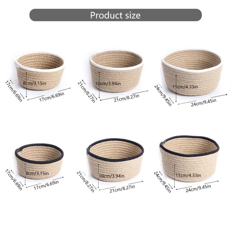 Pack of 3 Natural Linen Rope Woven Baskets Sturdy Woven Basket Collection for Contemporary Home Organizing Needs