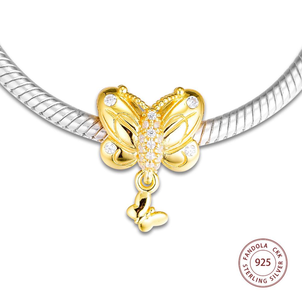 100% 925 Sterling Silver Shine Decorative Butterfly Charm Beads Fits Europe Bracelet Argent Charm Silver 925 Jewelry for Women