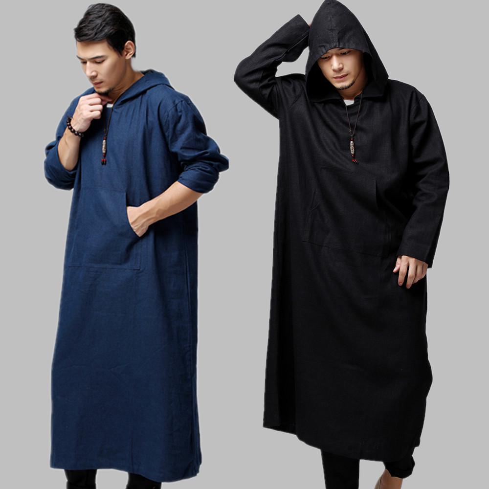 Ma Fan Zen Long Hooded Casual Cotton Linen Men's Robe