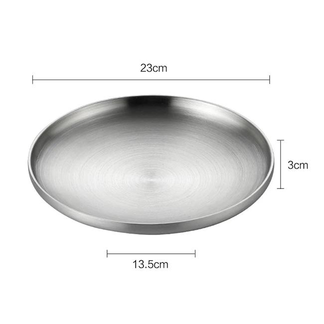 Круглая тарелка из нержавеющей стали 304, двухстенная изолированная обеденная тарелка, тарелки для закусок, блюд и фруктов
