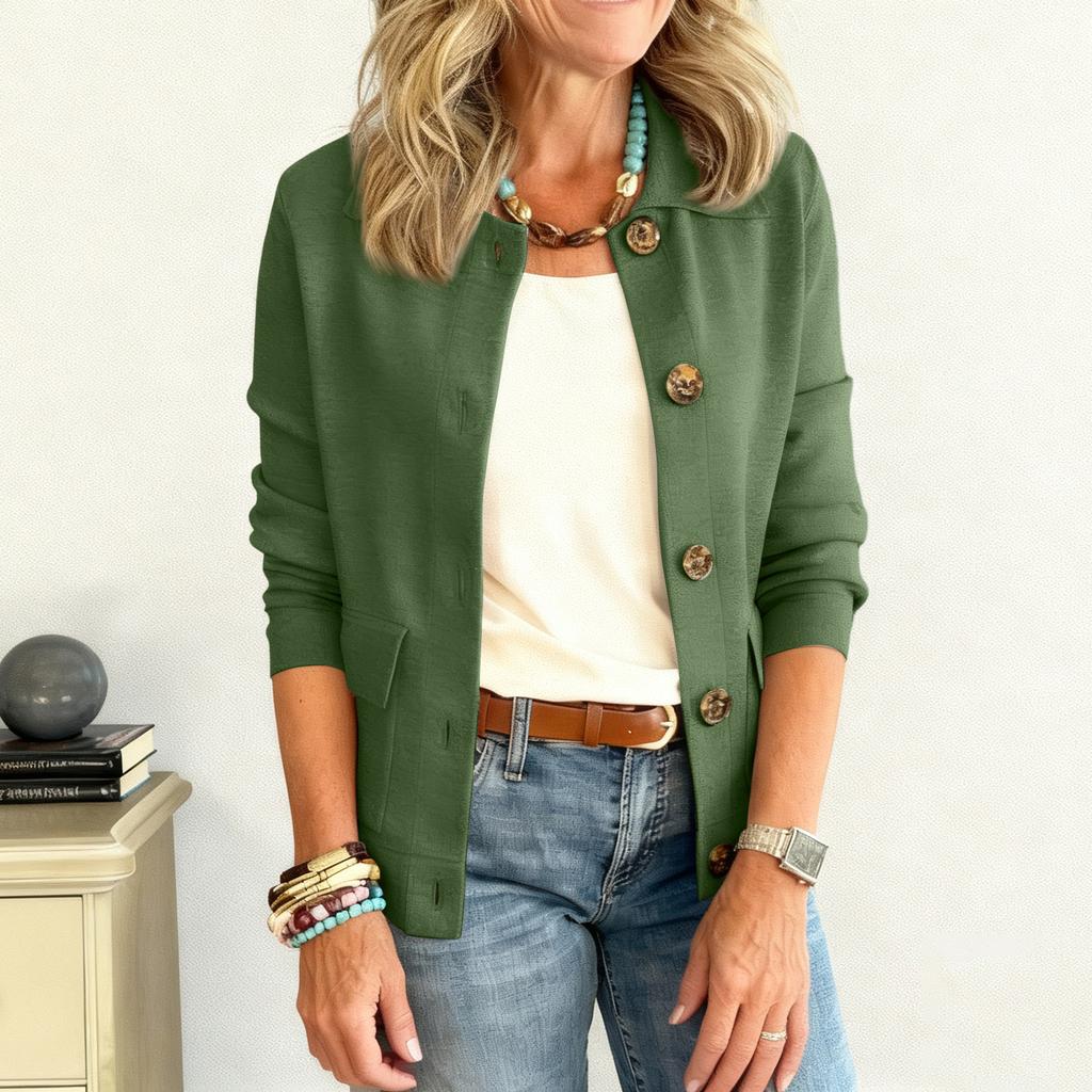 Женская модная однотонная куртка с воротником, длинными рукавами, пуговицами и карманом