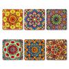 Set of 6 Mandala 4 Inch Coasters with Holder Unique Handmade Designs Square with Holder  10x10 Cm