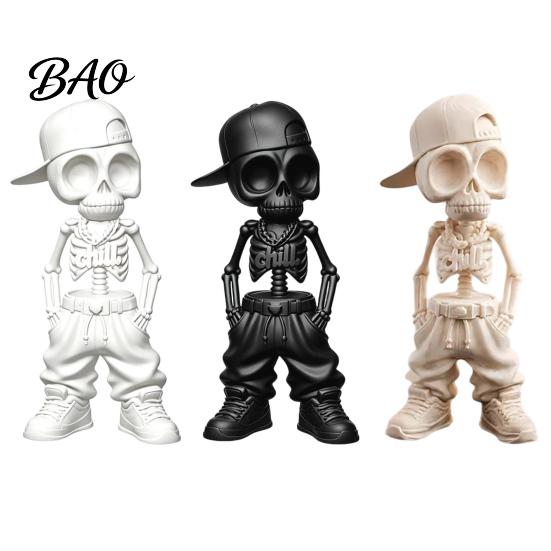 Desktop Skeleton Decor Street Style Hip-Hop Figurine, 3D Printed Baseball Cap Gothic Room Statue, Cool Sculpture for Home Office Decorative