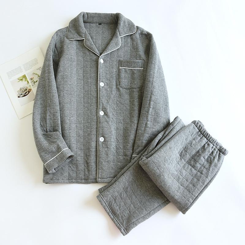 Осенне-зимний пижамный комплект для пары из утолщенного хлопка с застежкой-молнией, теплый однотонный мужской и женский домашний комплект из двух предметов с длинным рукавом