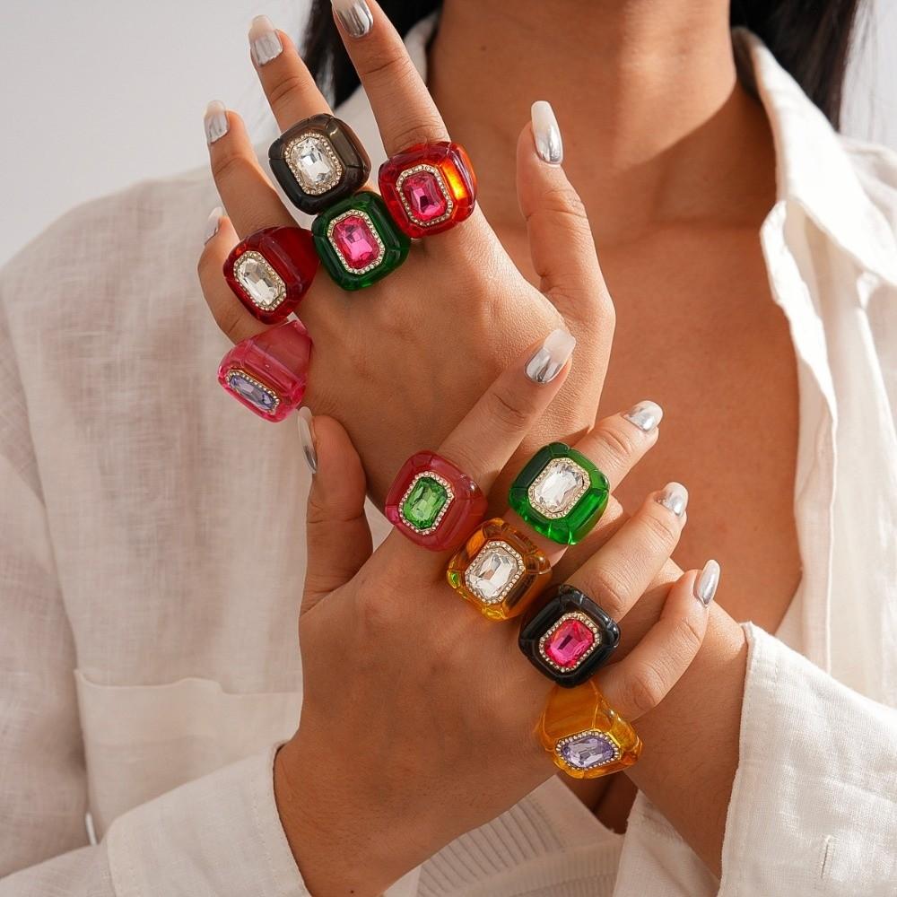 Candy Color Geometric Ring Y2K Classic Big Dome Plain Ring Hand Ornaments Acrylic Resin Ring  Party