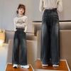 Autumn Spring Girls Jeans Vintage Denim Wide Leg Pants Kids Clothing Children Casual Solid Trousers for Teenager Clothes