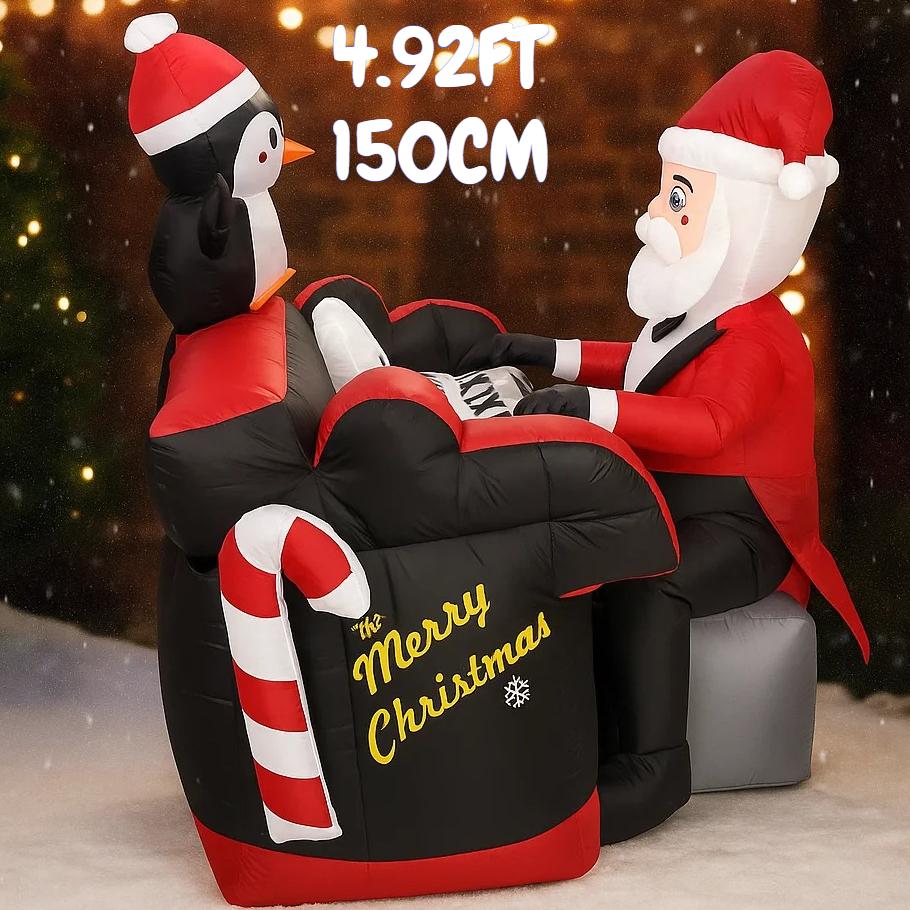 4.92 фута Надувная игрушка Санта-пианино-пингвин со светодиодной подсветкой Праздничные подарки Рождественское украшение для двора Рождественские товары Домашнее украшение
