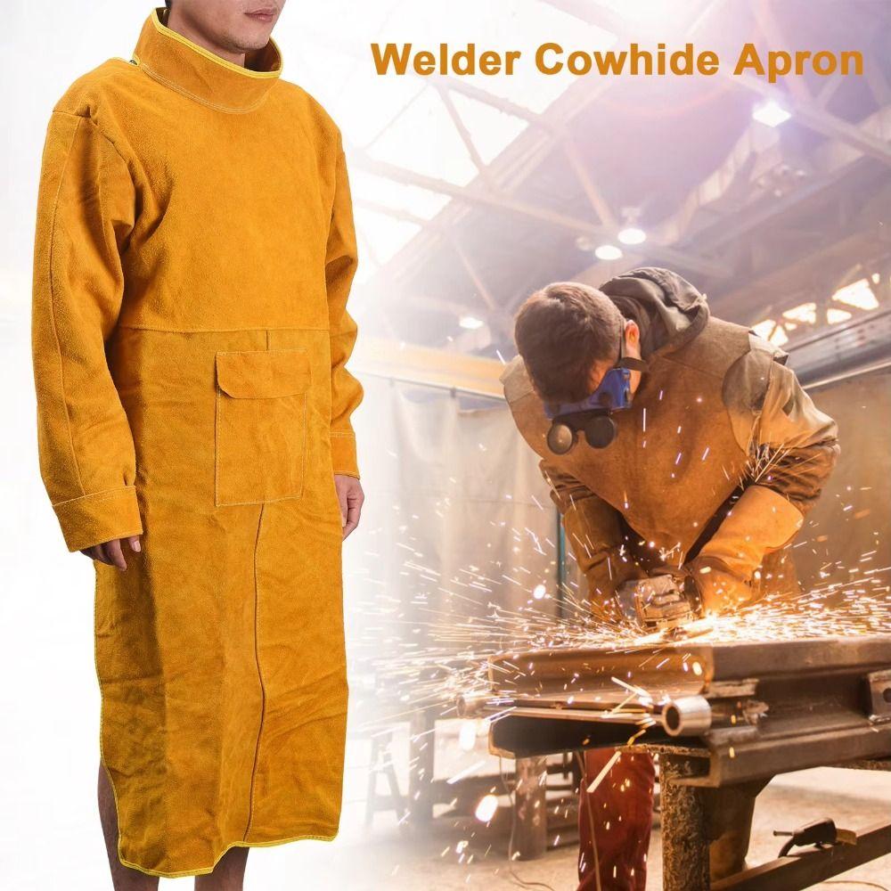 Cowhide Leather Welding Work Clothes Long Sleeve Welding Apron Durable Welding Suit Safety Gear